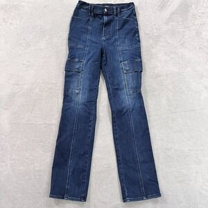 Express Jeans 90s Slim Super High Rise Cargo‎ Women's 6 Long Dark Blue Y2K